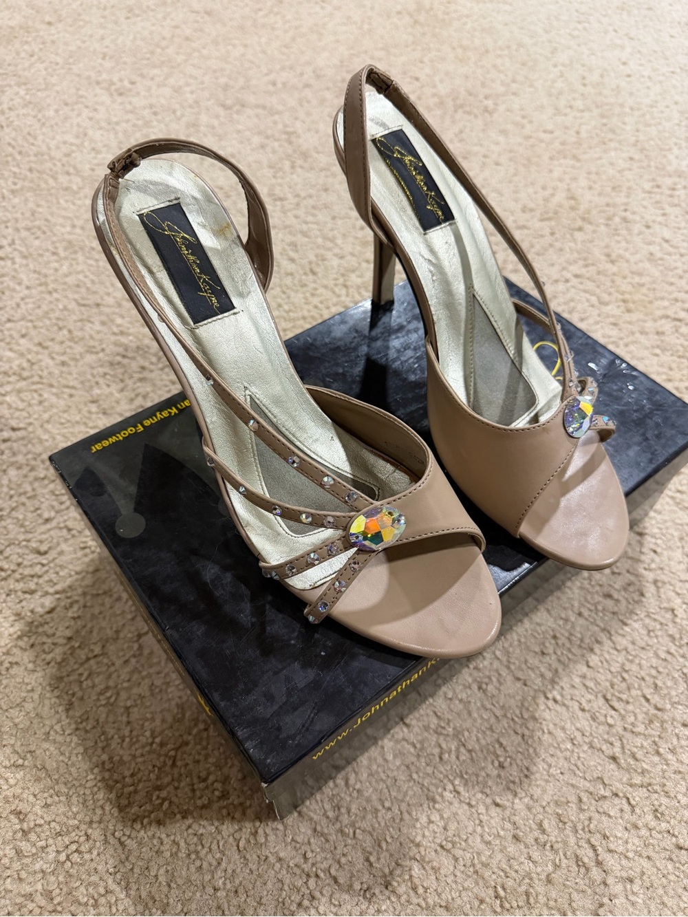 Johnathan Kayne Nude Crystal Embellished Slingback Heels - Picture 2 of 6
